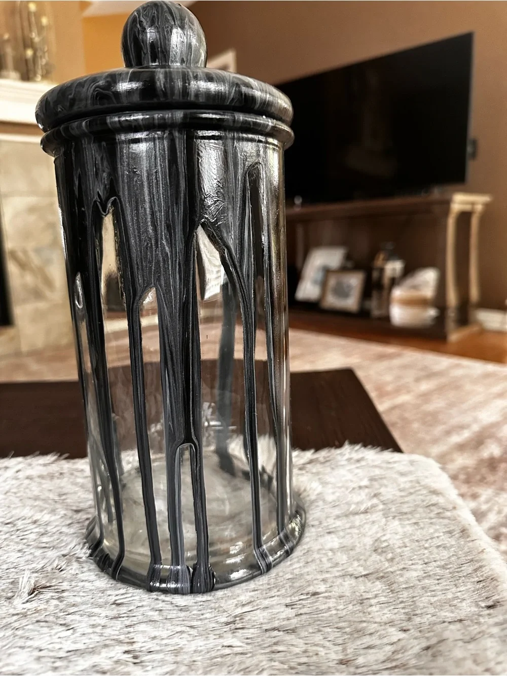 Hand crafted Black and silver Marble Effect glass Canister with Lid